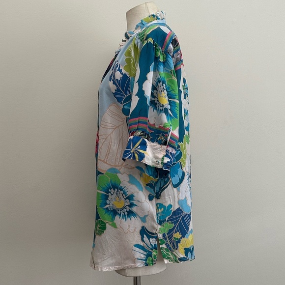 JOHNNY WAS Jenn Jolene RUFFLE TRIM Floral Button-Up Blouse SZ XL - Picture 4 of 6